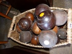 A LARGE QTY OF ANTIQUE BOWLING WOODS