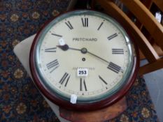 A VICTORIAN MAHOGANY CASED 12" DIAL WALL CLOCK WITH PAINTED DIAL SIGNED PRITCHARD, ISLINGTON WITH