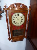 A VICTORIAN DROP DIAL WALL CLOCK WITH TUNBRIDGE TYPE INLAID CASE.