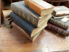 BOOKS: SIX LARGE LEATHER BOUND FAMILY BIBLES, THE IMPERIAL SHAKESPEARE VOL 1 AND OTHER BOOKS.