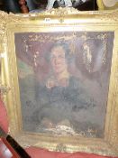 A GILT FRAMED PORTRAIT, A/F