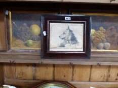 M ENSOR, A PAIR OF STILL LIFE STUDIES OF FRUIT AND AN ETCHING OF A TERRIER (3)