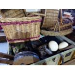 A VINTAGE WOOD SLAT TRUNK AND CONTENTS