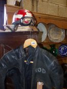 AN INTERESTING SET OF 1960'S MOTORCYCLE RACING LEATHERS AND A HELMET FORMERLY THE PROPERTY OF ROD
