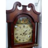 A GEORGIAN OAK AND MAHOGANY CASED EIGHT DAY LONGCASE CLOCK WITH PAINTED ARCH DIAL SIGNED JAS.