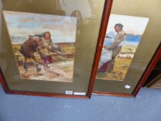 S.A.KNOWLES (ENGLISH 19TH/20TH.C.) THE LAST MATCH AND ENLISTED, SIGNED WATERCOLOURS. (2) 29x22cms.