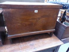 A SMALL ELM PLANK COFFER.
