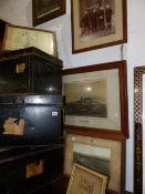 THREE ANTIQUE TIN DEED BOXES AND A COLLECTION OF MILITARY RELATED PHOTOGRAPHS