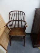 A 19TH.C.BEECH AND ELM COMB BACK WINDSOR CHAIR.
