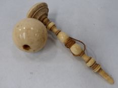 A RARE EARLY 19TH.C.IVORY BILBOQUET CUP AND BALL GAME.