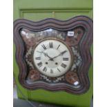 A 19TH.C.FRENCH VINEYARD CLOCK SHAPED OUTLINE CASE INLAID WITH MOTHER OF PEARL, TWO TRAIN GONG