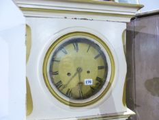 A CONTINENTAL PAINTED PINE CASED LONG CASE CLOCK WITH CIRCULAR DIAL AND EIGHT DAY MOVEMENT.