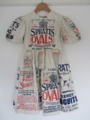 A RARE AND UNUSUAL PRE WAR, FOLK ART , CHILD'S ADVERTISING DRESS FOR SPRATT'S DOG BISCUITS. BELIEVED