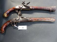 A BRACE OF FLINTLOCK BLUNDERBUSS PISTOLS OF EASTERN ORIGIN, EACH WITH FLARED MUZZLE, FULL STOCKS