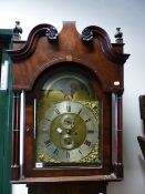 A GOOD WM.IV. MAHOGANY CASED EIGHT DAY LONGCASE CLOCK, 13.3" ARCH TOP, BRASS DIAL WITH SILVERED