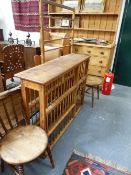 A LARGE 19TH.C.PINE PLATE DRYING RACK, A PINE HANGING RACK AND A PAIR OF SPINDLE BACK SIDE CHAIRS