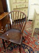 A PAIR OF BEECH AND ELM COUNTRY SPINDLE BACK SIDE CHAIRS.