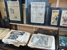 AN INTERESTING WWII RELATED COLLECTION OF GERMAN AND FRENCH NEWSPAPERS, COVERS, PROPAGANDA PRINTS,
