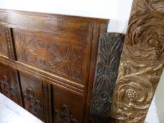 AN 18TH.C.CARVED OAK PANEL SECTION TOGETHER WITH TWO 17TH.C.CARVED FRIEZES