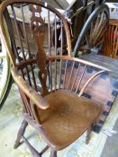 A 19TH.C.BEECH AND ELM WINDSOR ARMCHAIR