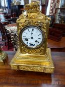 A 19TH.C.FRENCH BRONZE ORMOLU MANTLE CLOCK WITH ENAMEL DIAL AND BELL STRIKE MOVEMENT.