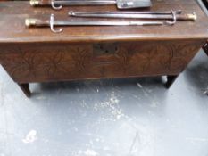 AN 18TH.C.AND LATER OAK PLANK COFFER.