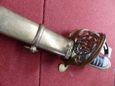 AN INDIAN MADE 1822 PATTERN INFANTRY OFFICER'S SWORD. 83.5cm BLADE ETCHED WITH SCROLLING FOLIAGE AND