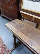 FOUR ANTIQUE OAK FORMS/BENCHES OF VARIOUS SIZES.
