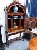 AN 18TH.C.WALNUT ARCH TOP CABINET WITH VARIOUS DRAWERS AND COMPARTMENTS MOUNTED ON ASSOCIATED