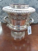 A REGENCY SHEFFIELD PLATE TWIN HANDLE WINE COOLER OF FLUTED CAMPAGNA FORM. CONFORMING COLLAR AND