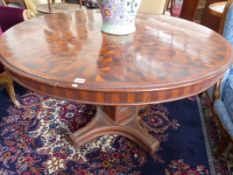AN UNUSUAL 19TH.C.CIRCULAR CENTRE TABLE INLAID WITH MULTIPLE SPECIMEN WOODS WITH SQUARE FORM TAPERED