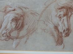 AN OLD MASTER DRAWING OF HORSES HEADS. 15x24cms.