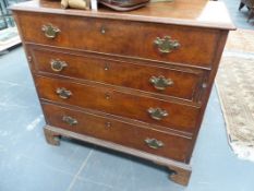 A GEO.III.MAHOGANY BATCHELOR'S CHEST WITH FITTED UPPER DRAWER OVER THREE GRADUATED DRAWERS ON SHAPED