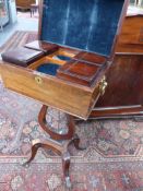 A REGENCY ROSEWOOD TEA POY ENCLOSING FOUR LIDDED CADDIES.