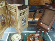 A KASHMIRI FOLDING THREE PART PHOTO FRAME IN THE FORM OF A FOLDING SCREEN, A SIMILARLY DECORATED