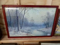 Y MATSUMOTO (JAPANESE 20TH CENTURY) WINTER RIVER SCENE. SIGNED WATERCOLOUR. 32 X 48CM AND