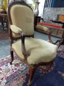 A PAIR OF 19TH.C.FRENCH LOUIS XV. STYLE ROSEWOOD FRAME SALON ARMCHAIRS.