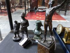 A 19TH/20TH.CENTURY BRONZE FIGURE OF A MALE ATHLETE, SIGNED C.P. FERRARI ON MARBLE BASE, H.OVERALL