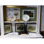 AN INTERESTING COLLECTION OF HORSE RACING AND SPORTING PRINTS AND WATERCOLOURS, SIGNED AND DECORATED