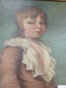 AN 18TH/19TH.C.ENGLISH SCHOOL PORTRAIT OF A BOY, OIL ON CANVAS. 47x37cms