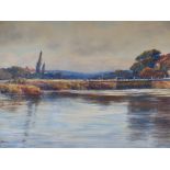 ALFRED MACDONALD ( ENGLISH 19TH/20TH.C.) HURLEY LOCK, MARLOW, A SIGNED WATERCOLOUR. 28x76cms.