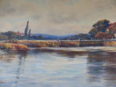 ALFRED MACDONALD ( ENGLISH 19TH/20TH.C.) HURLEY LOCK, MARLOW, A SIGNED WATERCOLOUR. 28x76cms.