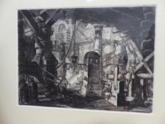 AFTER PIRANESI, FOLIO ENGRAVING OF A FANTASTIC ARCHITECTURAL INTERIOR. 41x56cms.