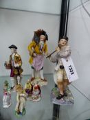 SIX CONTINENTAL PORCELAIN FIGURES TO INCLUDE A FLAUTIST, STREET TRADERS, ETC, ALL WITH POLYCHROME