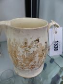 AN ENGLISH CREAMWARE TRANSFER PTINTED LIVERPOOL TYPE JUG, ODD FELLOWS ARMS TO ONE SIDE AND