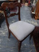 A SET OF FOUR Wm.IV.PERIOD COLONIAL HARDWOOD DINING CHAIRS ON REEDED FORELEGS.