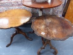 THREE VARIOUS ANTIQUE AND LATER TRIPOD TABLES.