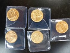 FIVE GOLD SOVEREIGNS DATED 1879, 1890, 1891, 1894 AND 1895