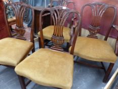 A SET OF FOUR GEO.III.STYLE MAHOGANY DINING CHAIRS TO INCLUDE TWO ARMCHAIRS.