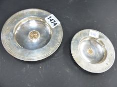 TWO CONTEMPORARY SILVER ARMADA DISHES, ONE INSET WITH EDWARD VII SOVEREIGN 1908, THE OTHER INSET